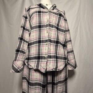 Victoria's Secret Silver Threaded Coquette Cotton Pink & Black Tartan Pajama Set